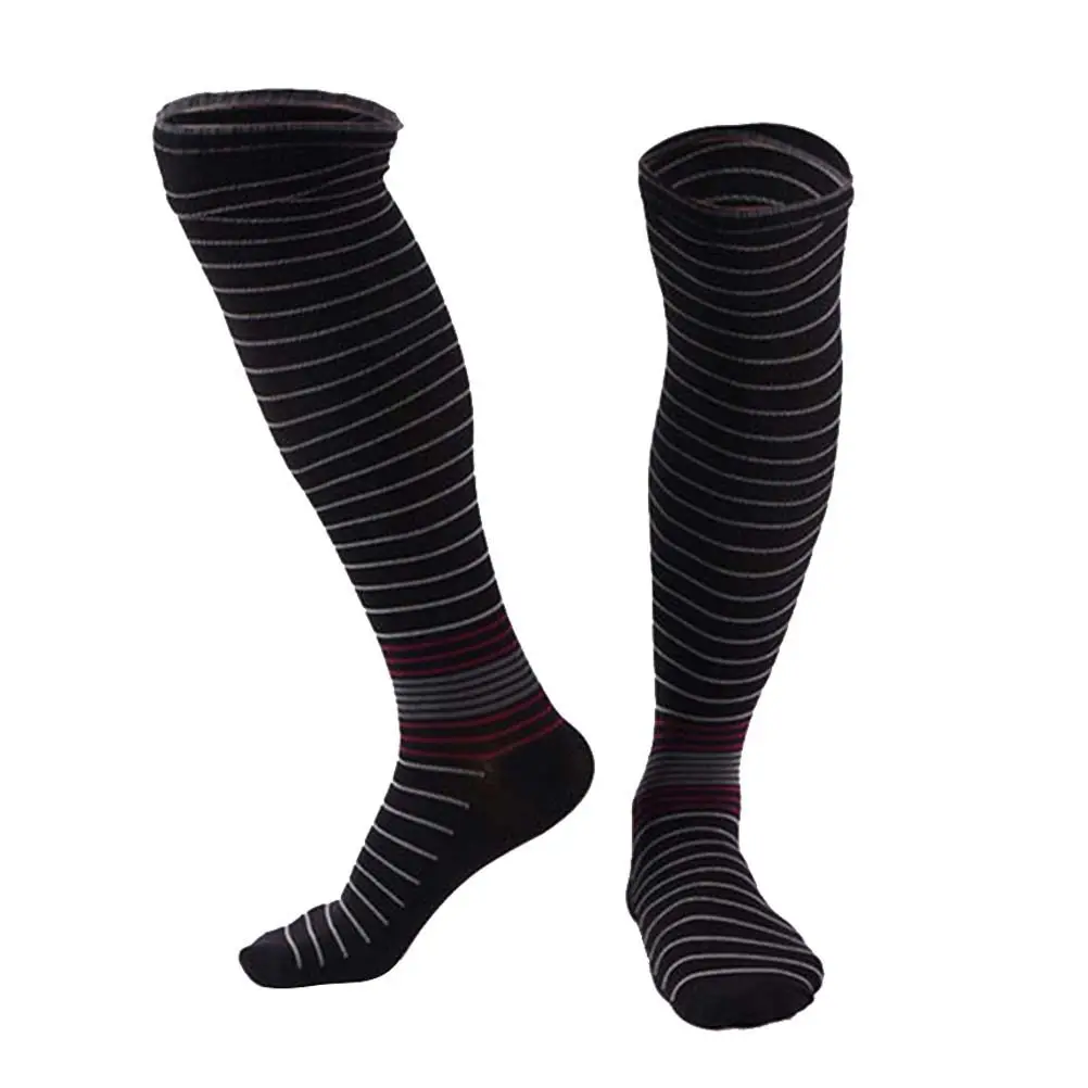 

Professional Compression Socks Men Knee High Black Striped Cotton Sports Running Travel Enhanced Circulation Elasticity