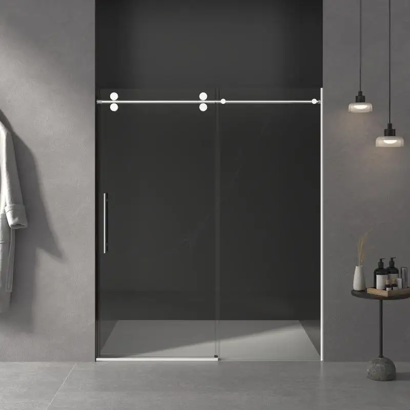 

56"-60"W x 72"H Frameless Sliding Shower Door, 5/16" Thick Tempered Glass Enclosure, Double-Sided Easy Clean Coating, Chrome