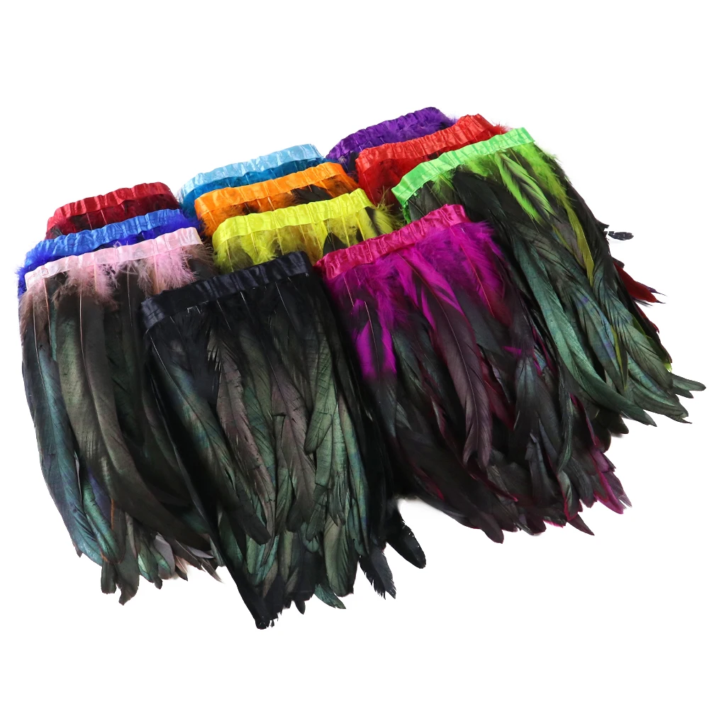 2 metri nero gallo coda piume trim 10-12 pollici fagiano piuma frangia nastro ballerini forniture carnevale Coque Plumas