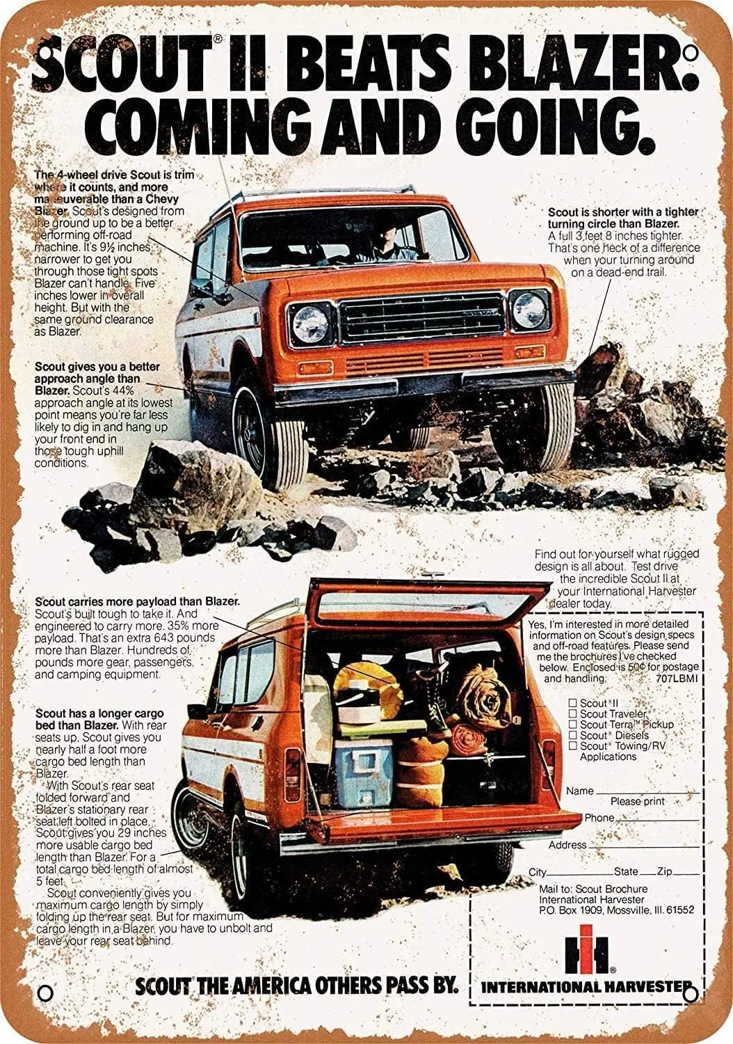 1977 International Scout II 2 Metal Tin Sign 12 X 8 Inches Retro Vintage Decor L