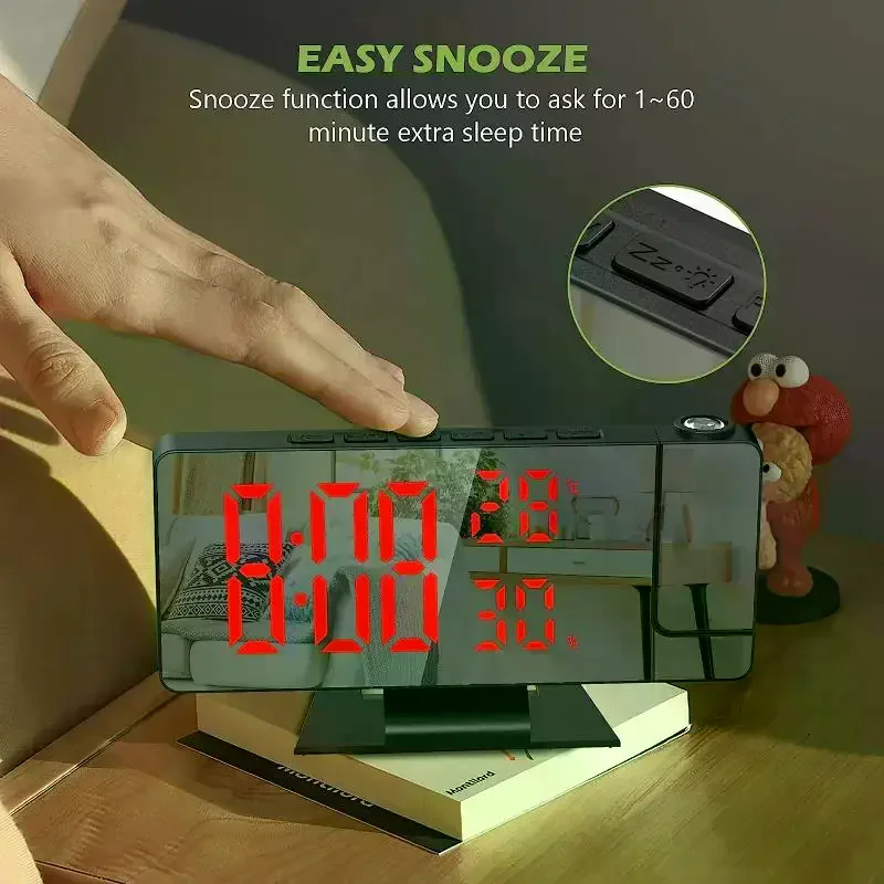 LED Digital Alarm Clock Projection Clock With 180°Rotatable Projector Mirror Large Screen Projection Clock For Home Office Table