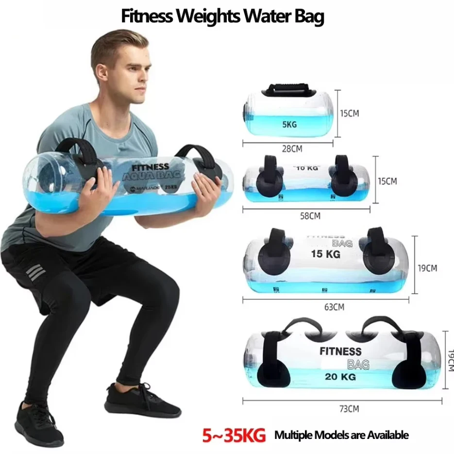 5~35 KG Fitness Water Bag Water Filling Energy Pack Squatting Fitness Croissant Sandbag Heavy Duty Exercise Workout Sand Bag