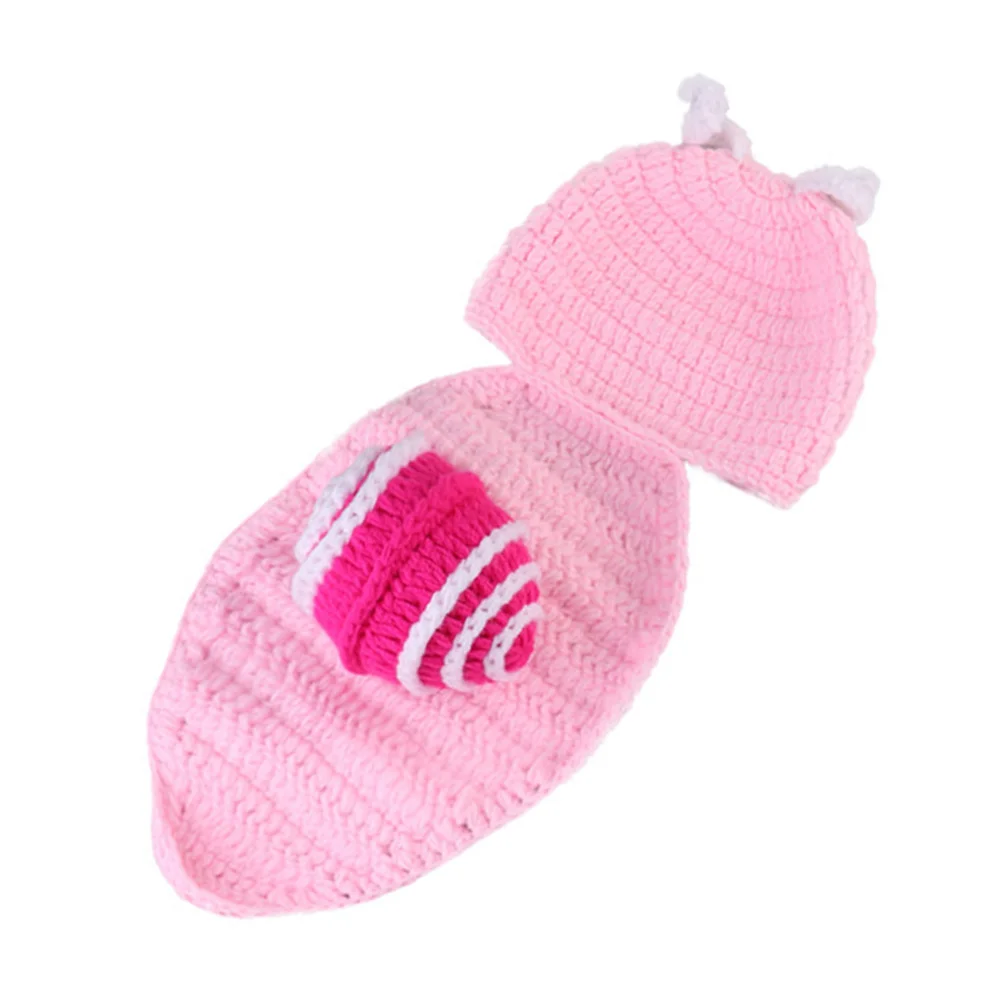 الأطفال الصوف الحلزون نمط الحياكة مجموعة الوردي الطفل التصوير الدعامة الوليد التفاف عقال قبعة الكروشيه الزي مائة يوم