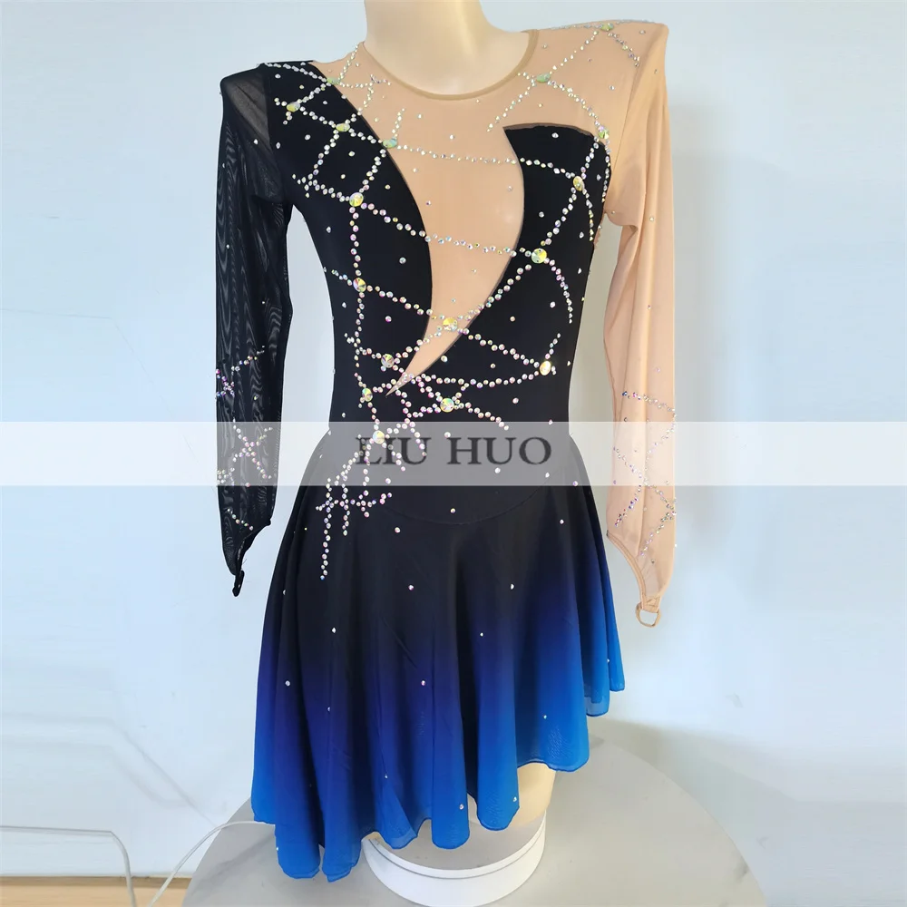 LIUHUO Ice Dance Figure Skating Dress Women Girl Teen Customize Costume Performance Competition Leotard Roller Black Children