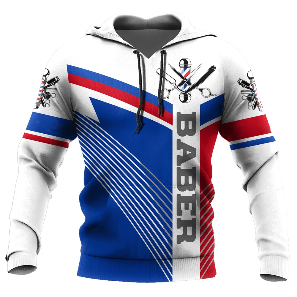 이발소 남자 후드 티셔츠 3D 인쇄 패션 유니폼 가을 뜨거운 판매 남성 대형 멋진 풀오버 매일 남성 의류