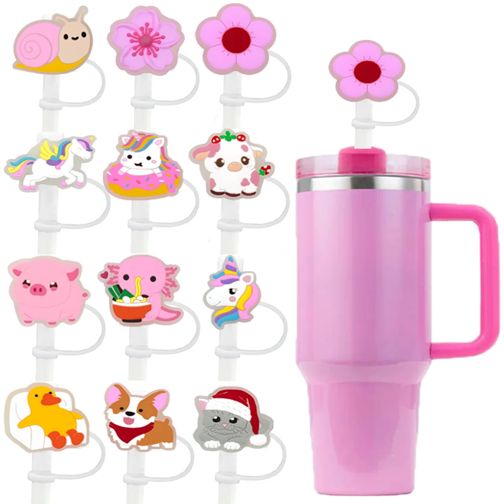 

Аксессуары для светодиодных соломенных чехлов с розовым цветком, силиконовая соломенная крышка для кошек и собак, чашки для питья на 30 и 40 унций, брызгозащищенный соломенный топпер