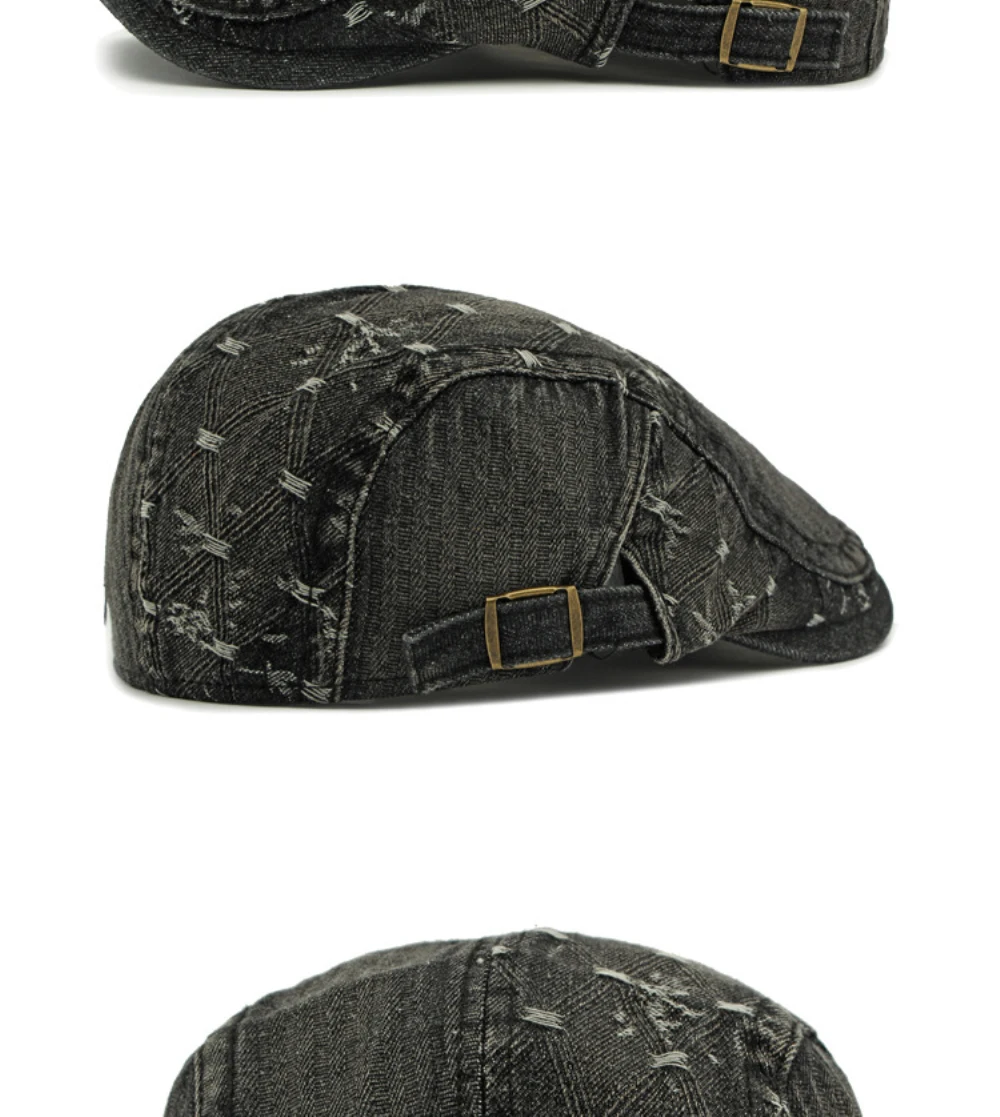 HT4728 Herren- und Damen-Baskenmützen, Verstellbare Ivy-Flatcaps, Künstler- und Malermützen für Frauen, 100% Baumwolle, Hochwertige Denim-Baskenmütze – Detail 13