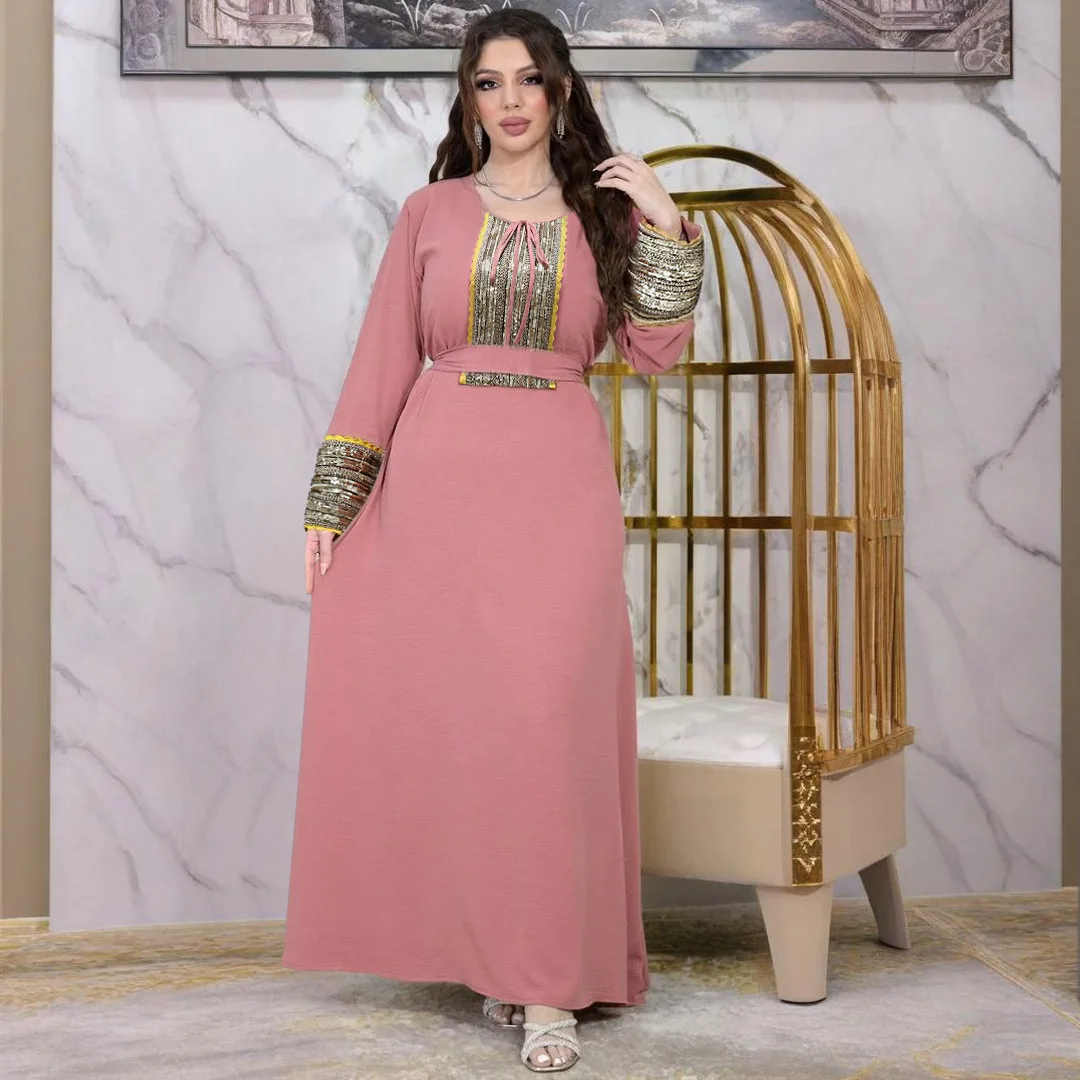 

Middle East collar strap design sequined small lace evening dress dress fashion simple temperament elegant vacation style high-e