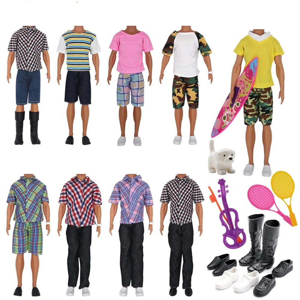 16pcs/set Clothes And Accessories Doll Shirt+Pant Outfit Daily Clothing Doll Accessories For Male Children Dressup Toy Girl Gift