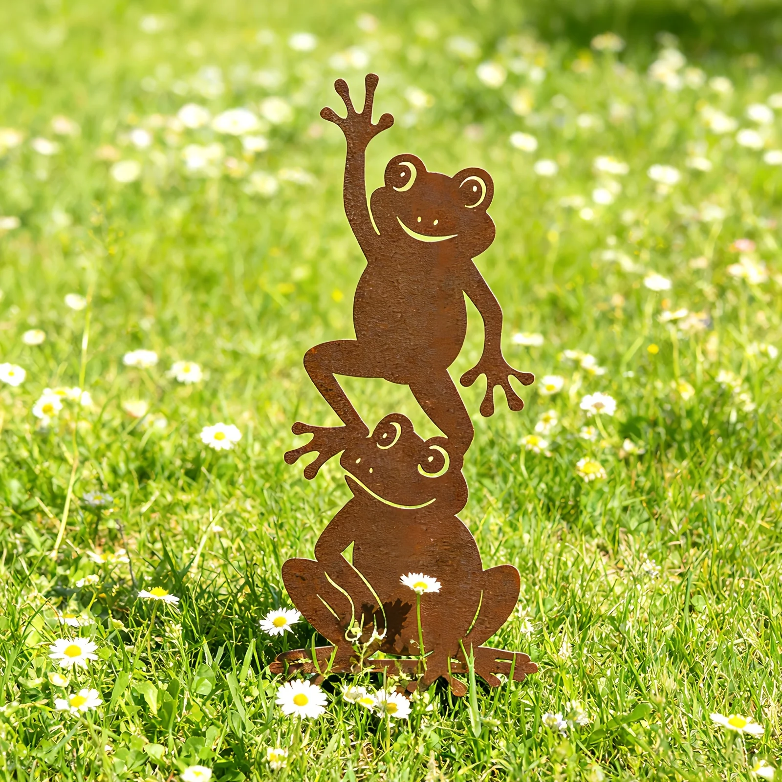 A Stacked Frog Vintage Garden Decoration Stake, a Charming Frog Rural Outdoor Decor Ground Insert, a Christmas Yard Sculpture
