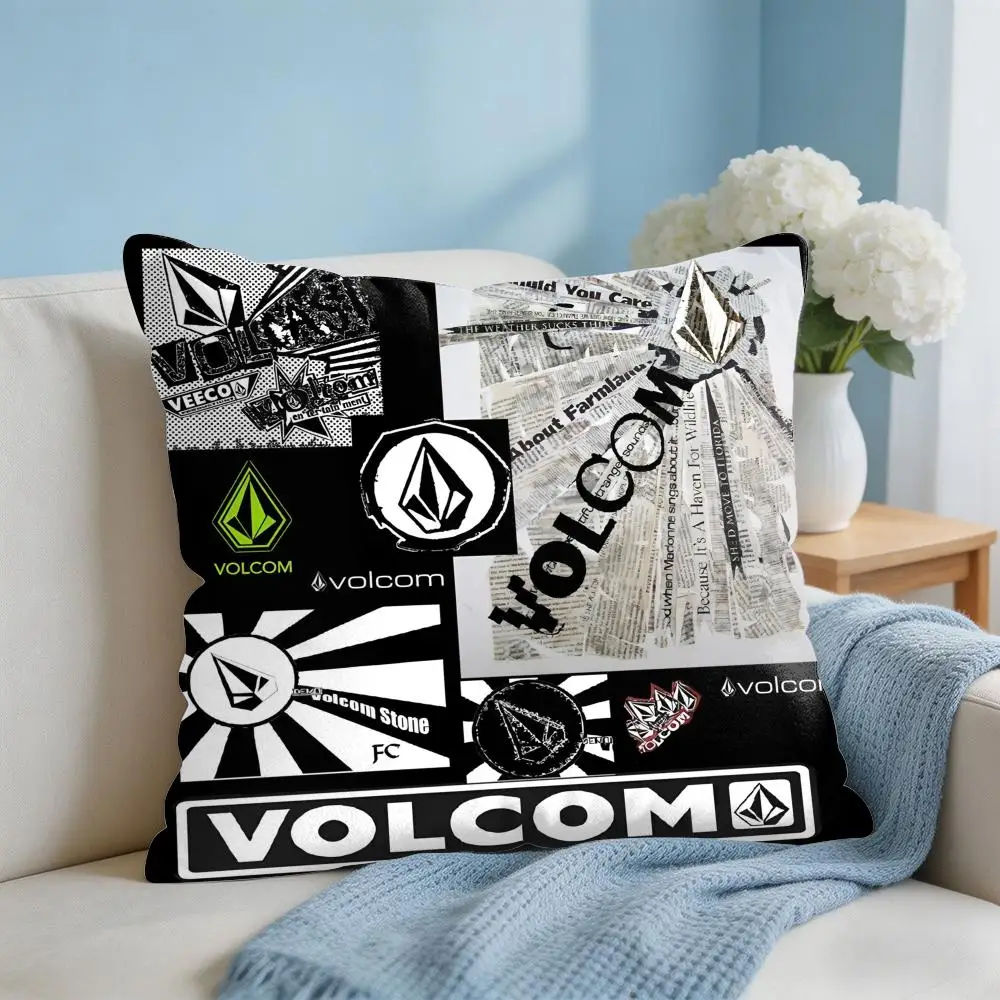 Fashion V-Volcom LOGO Cushion Cover Square Pillow Bedroom Sofa Leisure Comfort Living Room Home Decoration 40X40