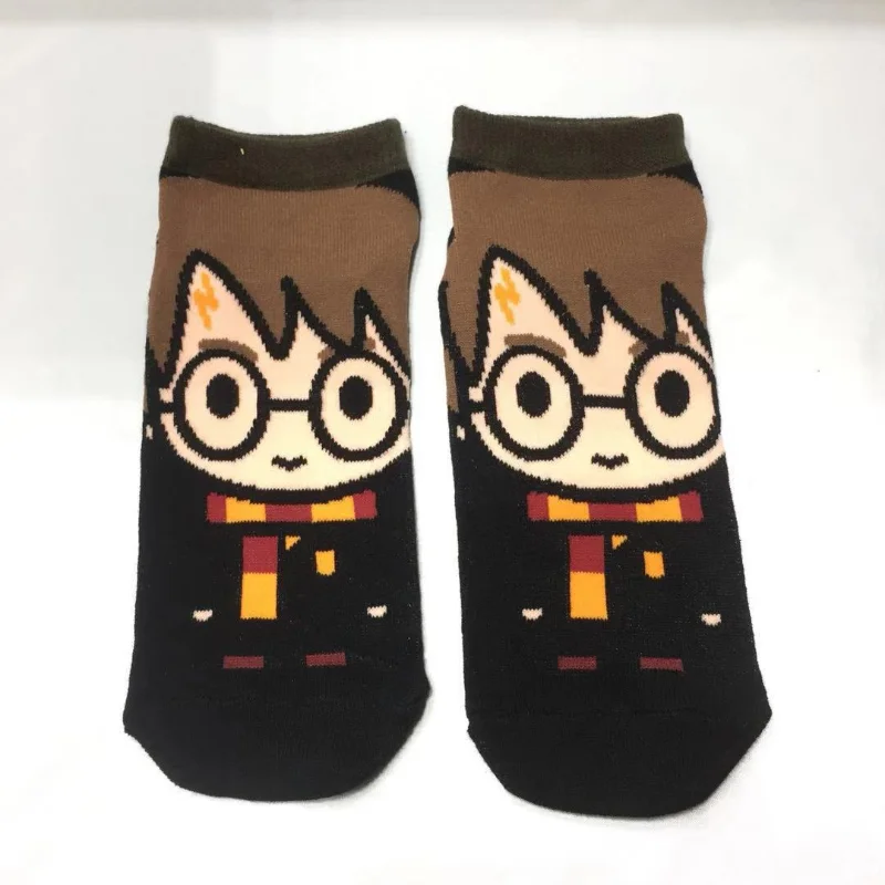 Cartoon Kawaii Harries Socks Pure Cotton Men\'s and Women\'s Mid-socks Potters Personality Anti-odor Bottomed High Top Boat Socks