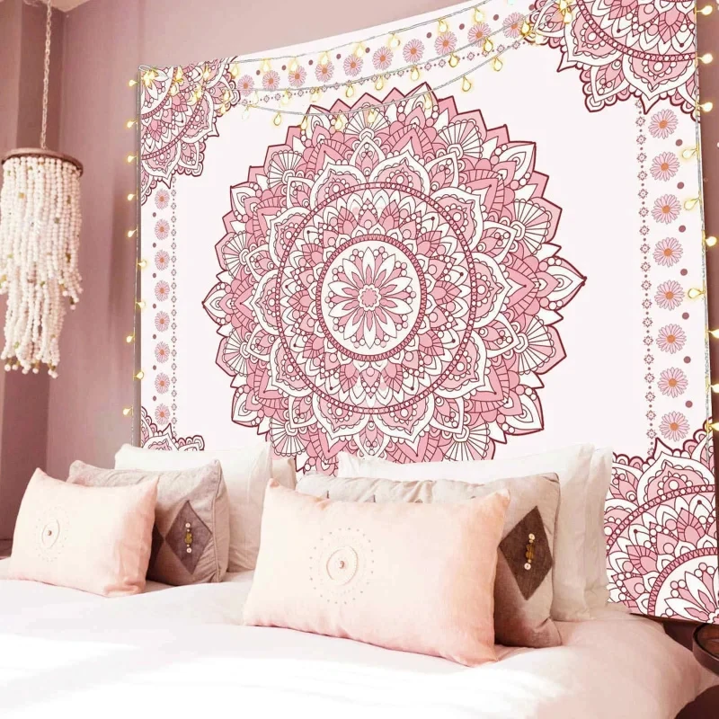 

VIKAMA Pink Mandala Tapestry, Boho Floral Print Wall Hanging for Bedroom, Dorm, Living Room & Aesthetic Home Decor