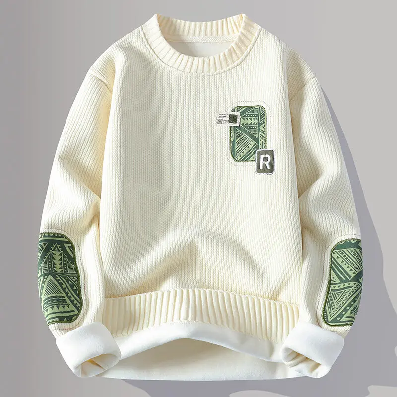 Fake two-piece sweatshirt men's autumn and winter all-in-one fleece thickened warm undershirt shirt collar plush inside clothes