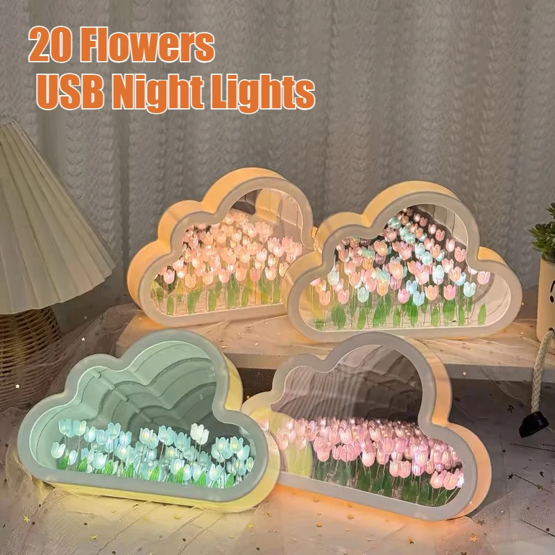 Diy pacote de material tulipa mar lâmpada mesa led night light espelho lâmpada decoração do quarto lâmpada decoração para casa luz presente