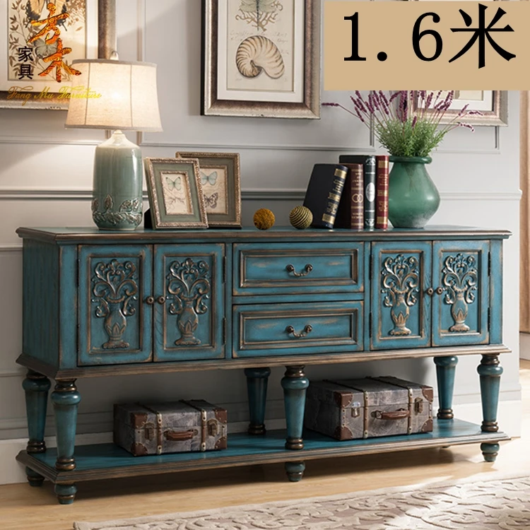 European-Style Solid Wood Console Table American Country Side Cabinet 1.6 M Side View Table Window Side Desk