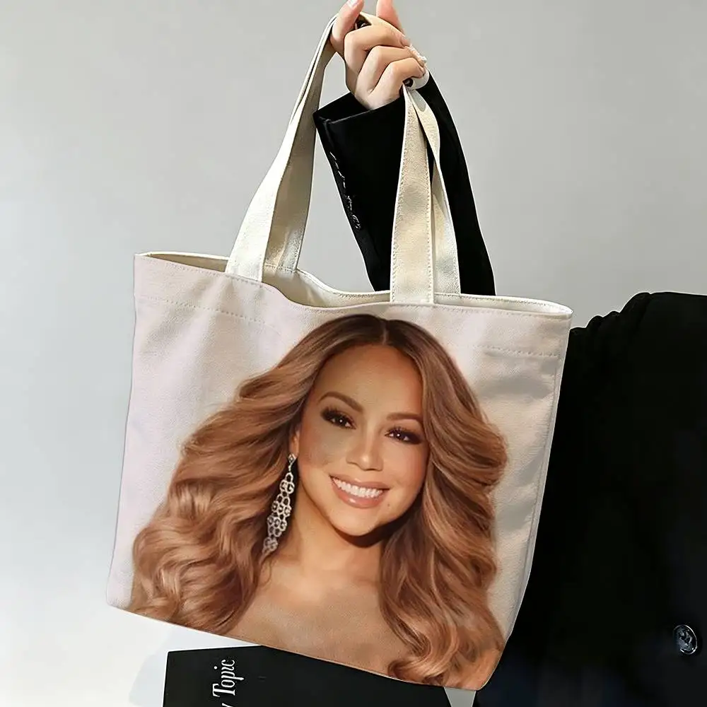 Bolso de lona estampado con motivos de música R&B y la imagen de Mariah Carey, bolso de hombro, ideal para llevar al trabajo, para mamás y para ir de compras.