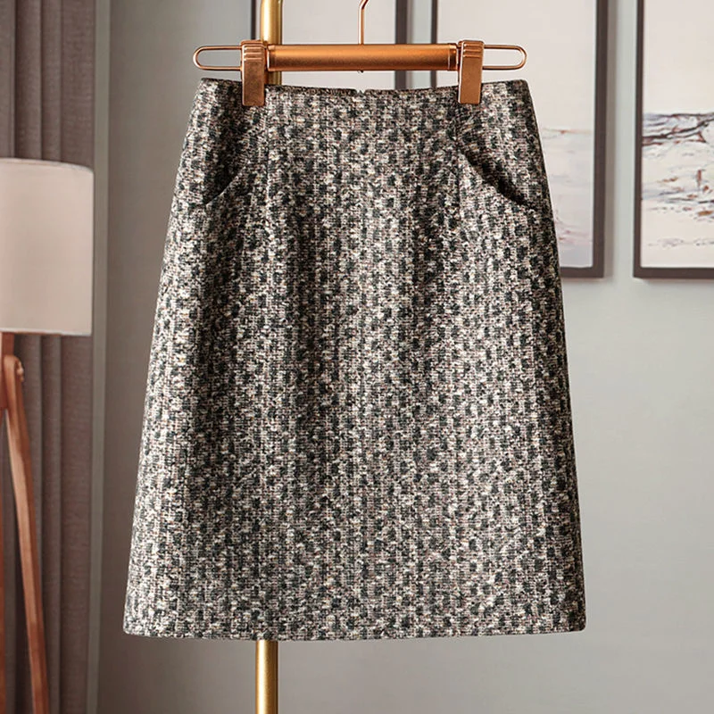 

Woolen Skirt in Autumn Winter 2023 New Design Sense Small Medium Long Plaid High Faldas Fashion Clothes for Women Skirts