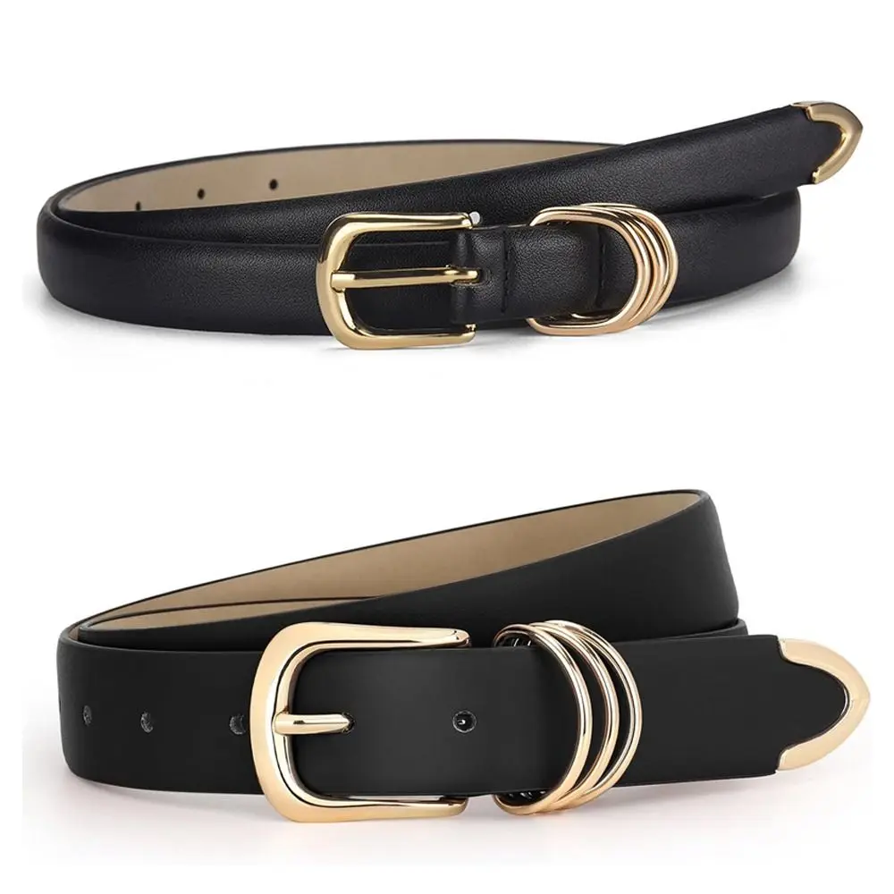 Simple Women man PU Leather Belt Versatile Fashion Couple Belt Metal Buckle Belt