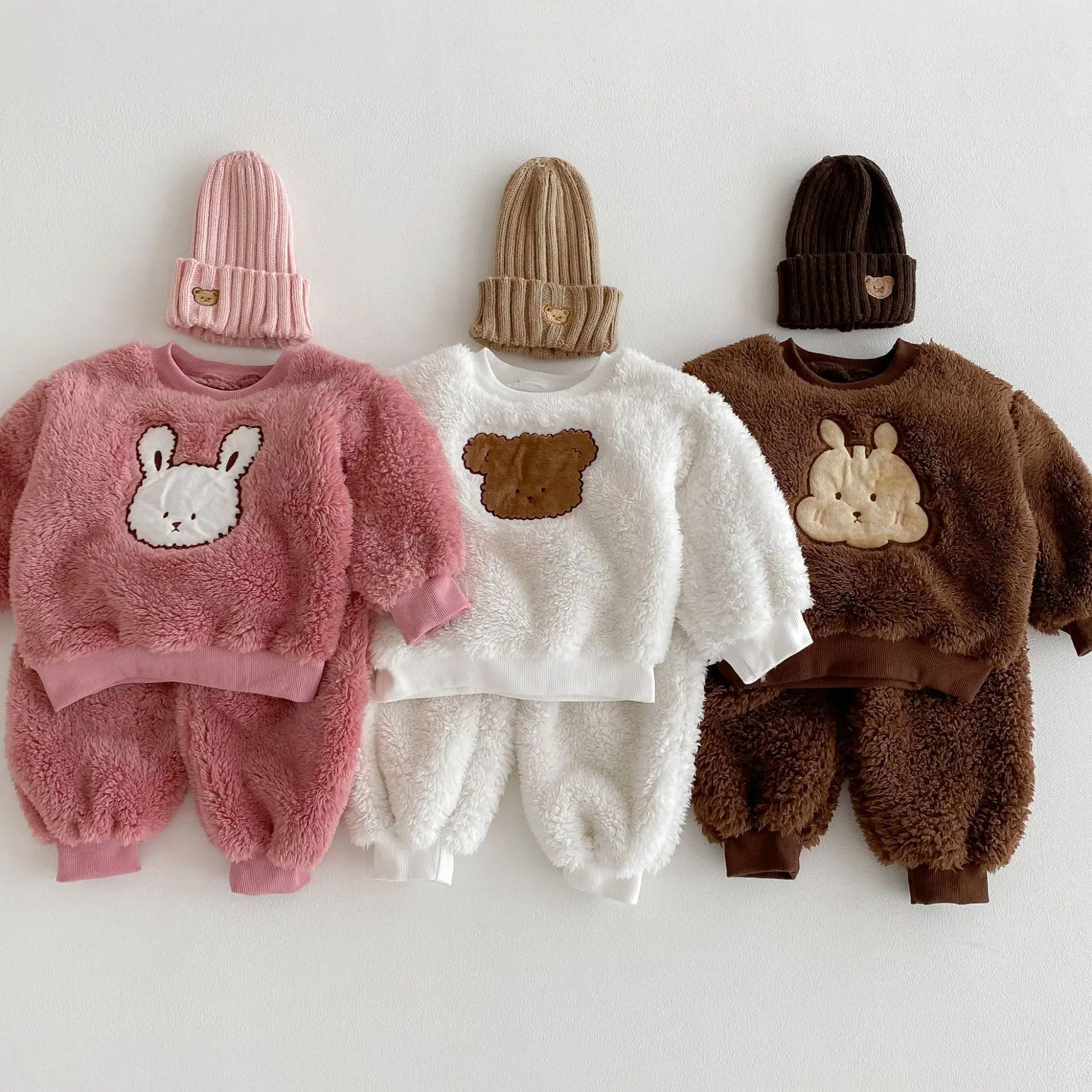

2025 Winter New Children Warm Clothes Set Boys Girls Cartoon Sweatshirt + Pants Homewear 2pcs Suit Baby Fleece Pajamas Outfits