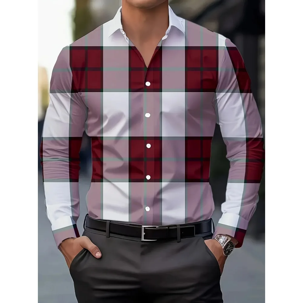 Men's Stylish Casual Long Sleeve Shirt Breathable Tops Gradient Casual Business Shirts Full Sleeve Shirts Turn-Down Collar