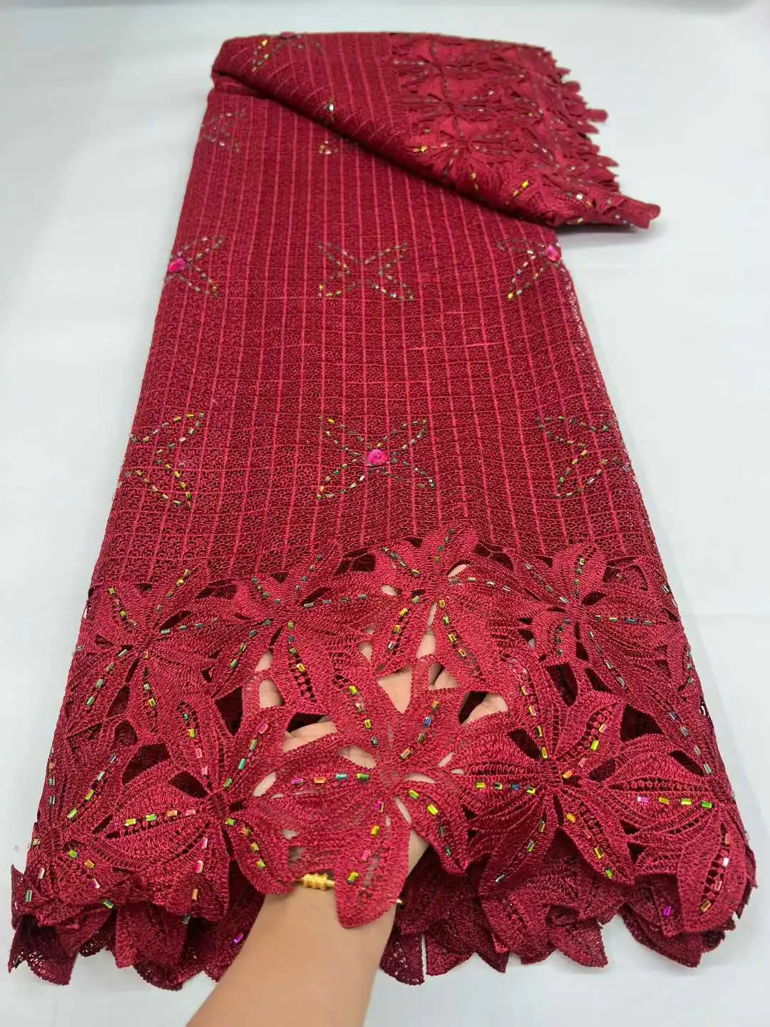 

2026 Лидер продаж, французский гипюровый шнур, кружевная ткань, хлопковая новейшая кружевная ткань с африканскими нигерийскими камнями, 5 ярдов для свадьбы