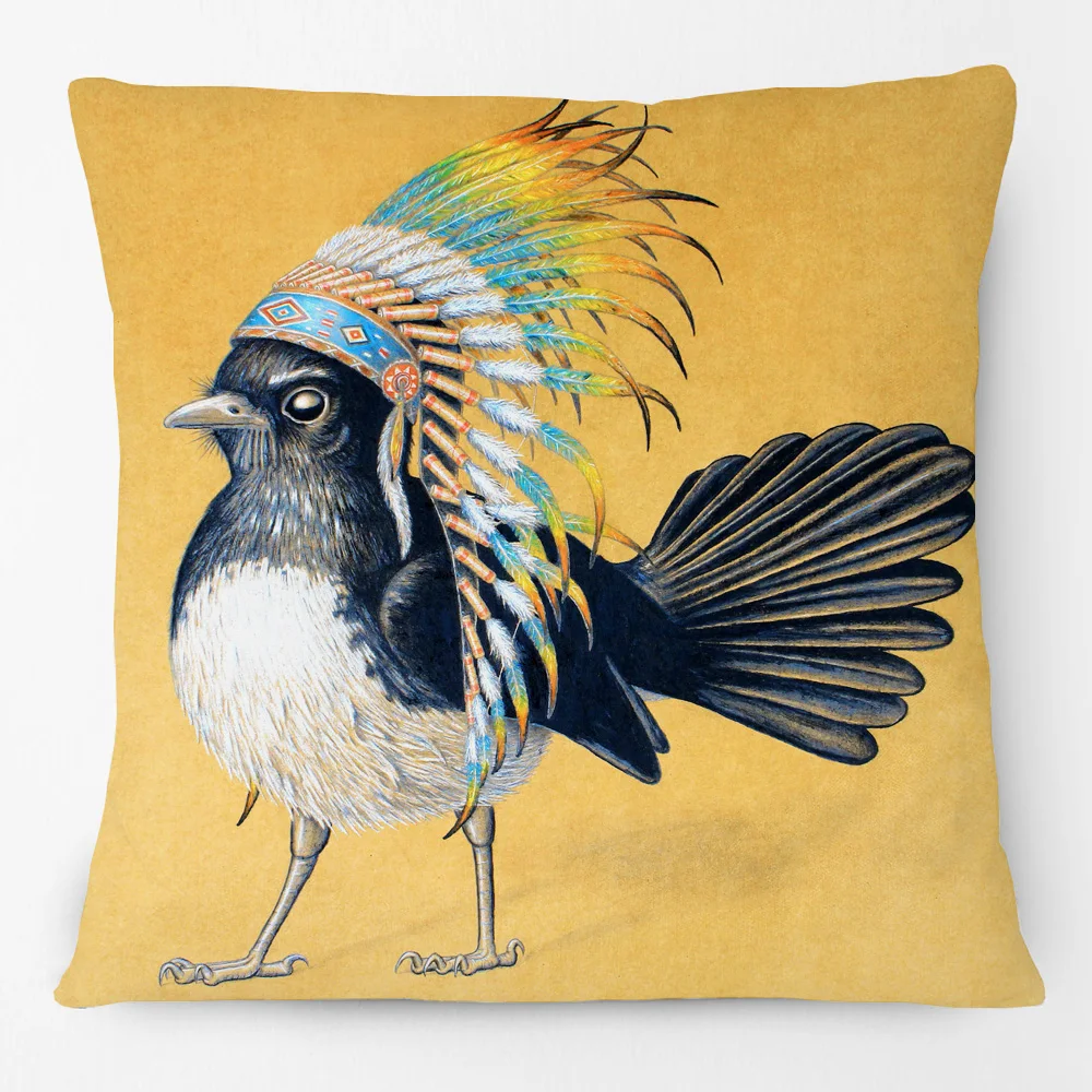Bird Chief Willy Wagtail Kiwi Bird Painting Art Print Decorative Cushion Cover Sofa Pillow Case