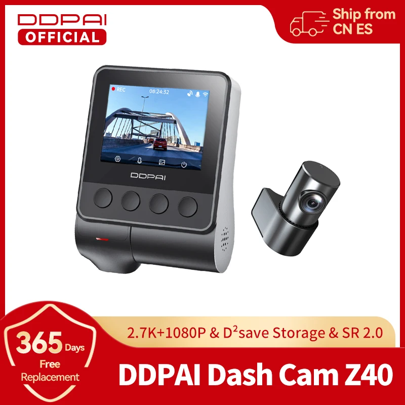 מצלמת רכב DDPAI Dash Cam Z40 כפולה מקליט מצלמה קדמית ואחורית 1944P HD GPS Wifi Car DVR 24H מגן חניה D2save אחסון