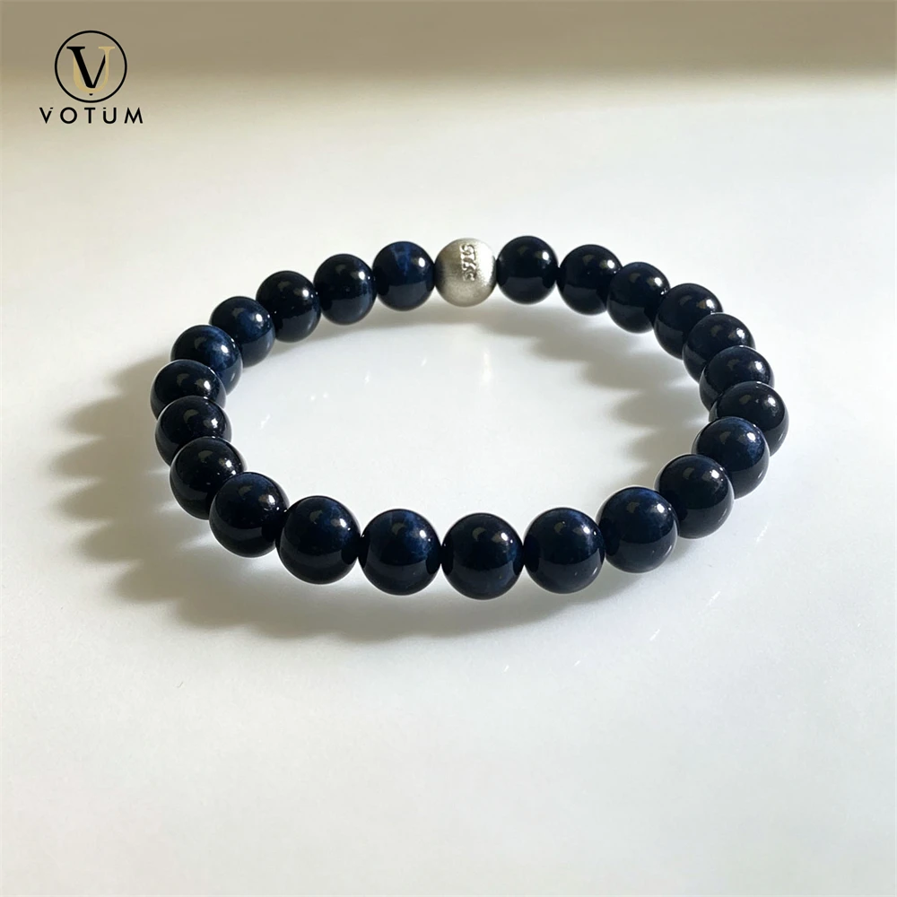 Votum 8m Natural Blue Tiger Eye Beaded Bracelet for Unisex Men Weathy Attract Crystal Healing Stone Beads Armband Gift Jewelry