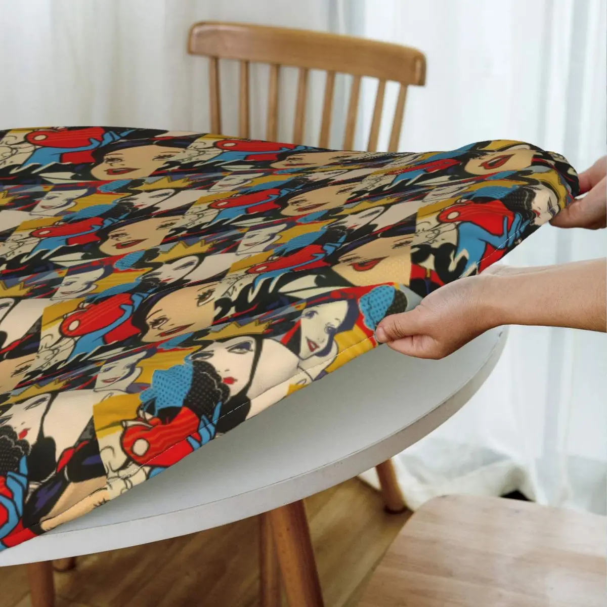 Cartoon Snow White And Villains Waterproof Round Tablecloth Oilproof Table Cloth for Kitchen Events Dining Table Cover