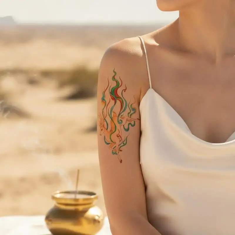 Chinese Style Temporary Tattoo Stickers Waterproof Long Lasting 5 Sheets Non Toxic for Women Men Teens Daily Use