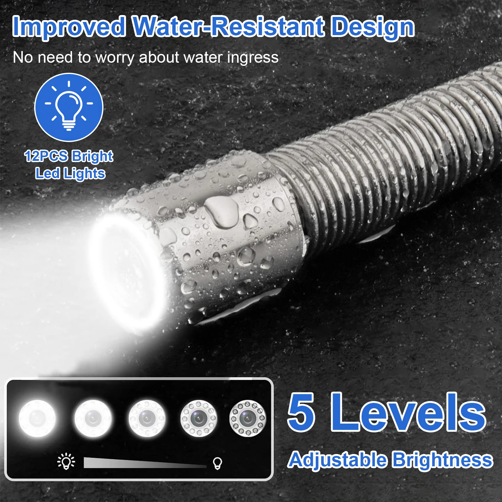 Sewer Inspection Camera 7in Screen Auto Leveling Sewer Camera with 512Hz Transmitter Waterproof Endoscope with Light 16GB Card