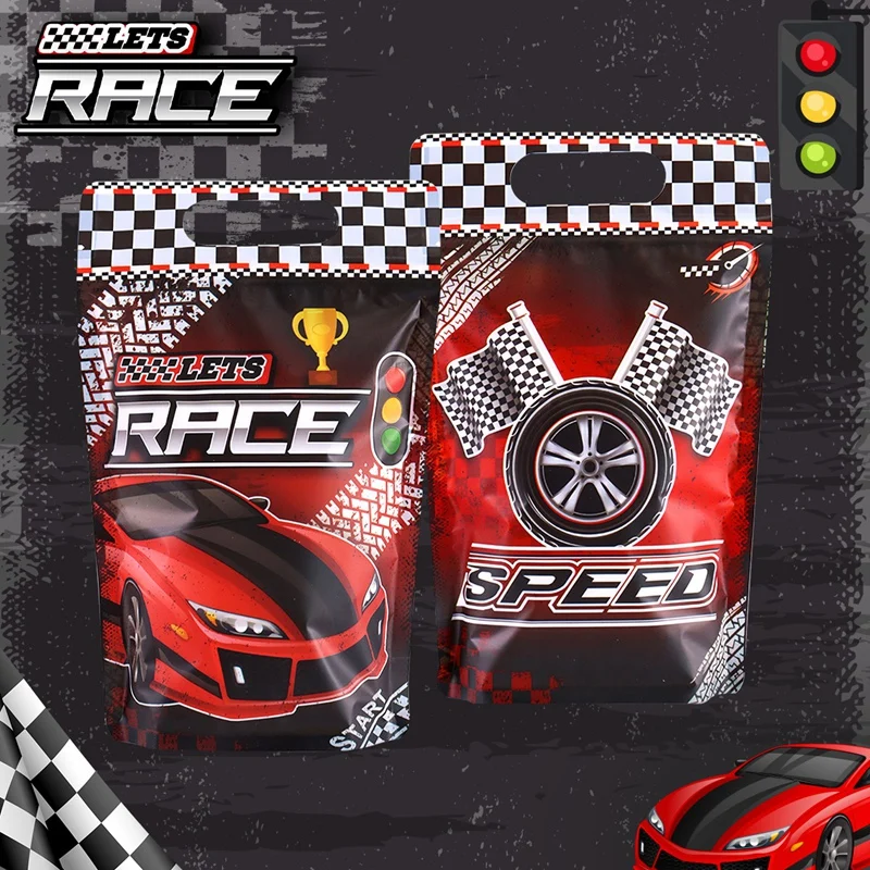 Sacs fourre-tout en forme de voiture de course (10/20 pièces) – Sacs cadeaux autoportants pour fête sur le thème des courses – Fournitures pour anniversaire sur le thème de la course automobile