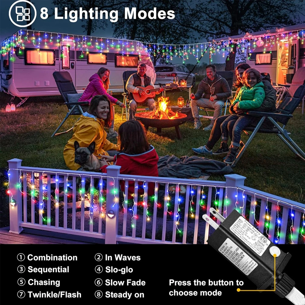 480LED Indoor Decor String Lights Christmas Ice Light Outdoor Waterproof 8 Modes Tgmer UK/US/EU Plug for Party Wedding Camping