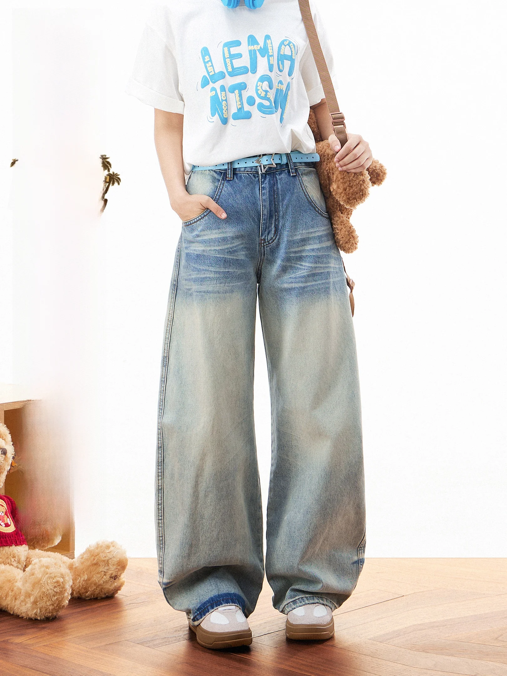 

Waed American Sle Women's Jeans Loose Straight Leg Casual Long Pants Versatile Wide Leg Pants by Beetle Town