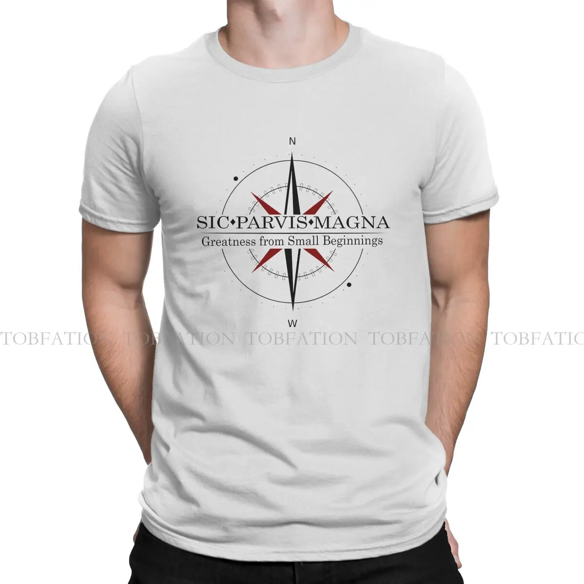 Sic Parvis Magna  4 With Red Compass Newest TShirts Uncharted Male Graphic Fabric Streetwear T Shirt