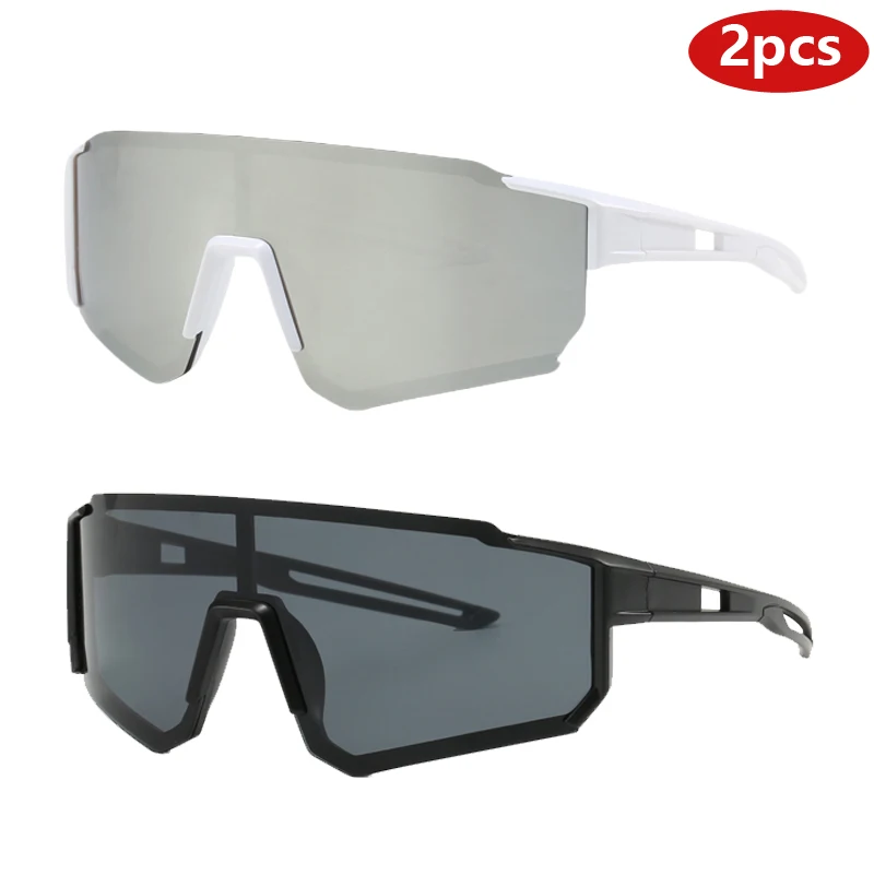 Motorcycle 2pcs Fashion Outdoor Square Large Frame Sunglasses Female Multi Color Lens Goggles Simple Style Sun Glasses UV400