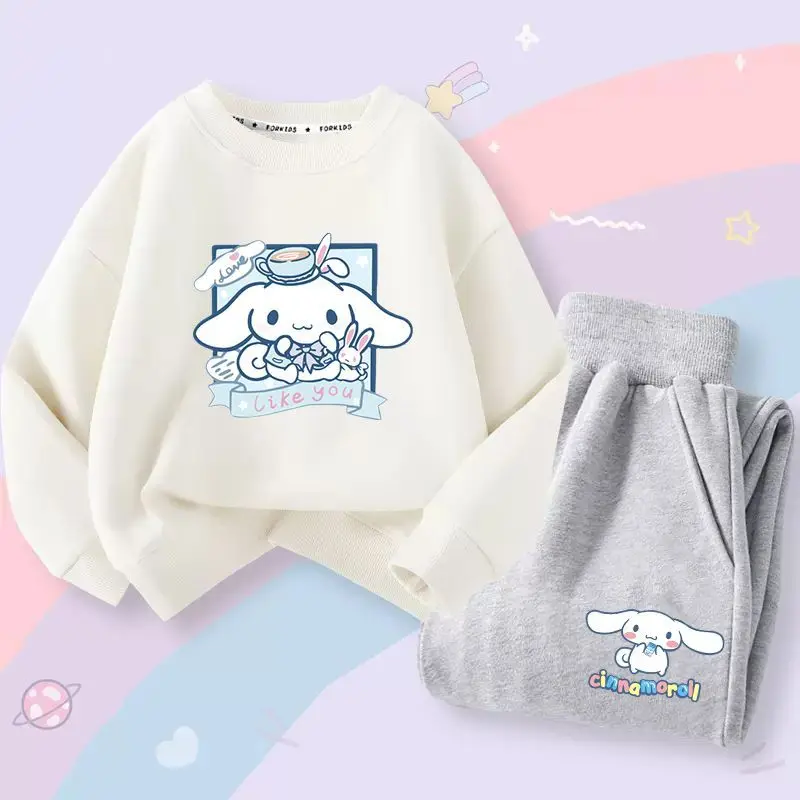 Sanrio Girls\' Sweatshirt Set, Cinnamoroll Cartoon, Thickened, Warm, Winter, Gift for Middle and Large Children, New, 2022