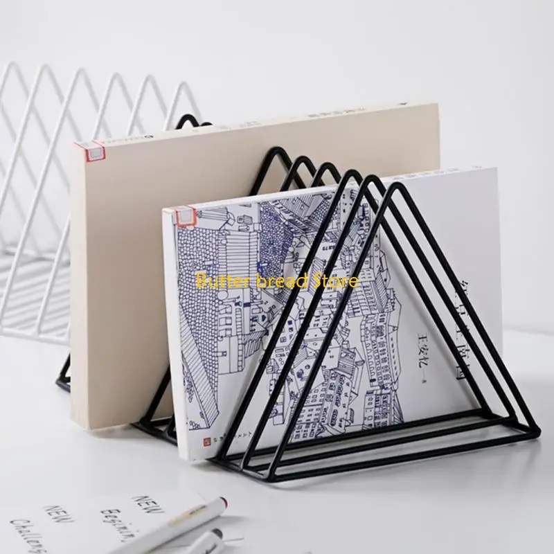 W89C Triangular Metal Book End 9 Compartments Desk Book Organizers Magazine Rack