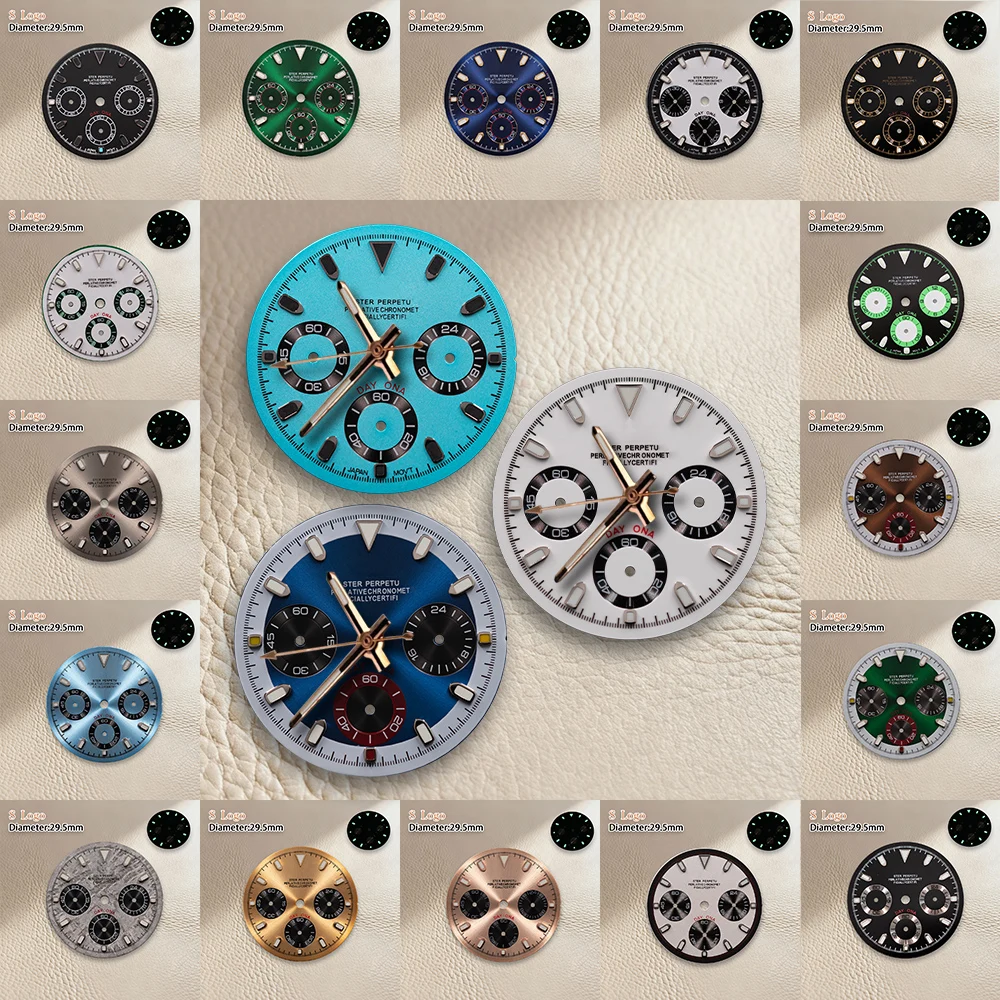 

29,5 мм циферблат с логотипом S, белый циферблат с изображением панды, черный внутренний круг, без стрелок, механизм с зеленым люминесцентным покрытием, аксессуары для модификации часов.