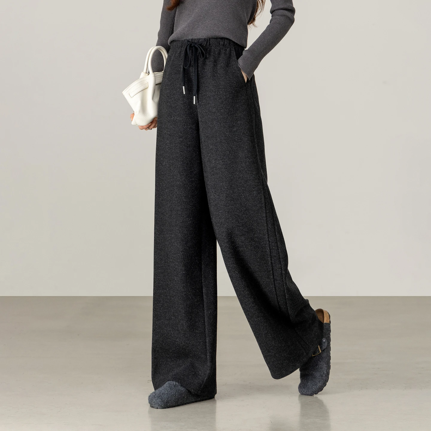 SENTUBILA Women's Knitted Pants 2026 Drawstring Elastic Waist Winter Slim Straight Pant Commuting Casual Long Trousers 164KA8789