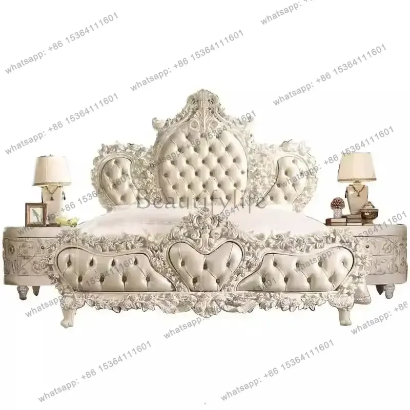 Decoration Bedrooms Luxury Bed Lumbar Support Oak Wood Sets Double Bed Modern Style Solid Household Letto Matrimoniale Furniture