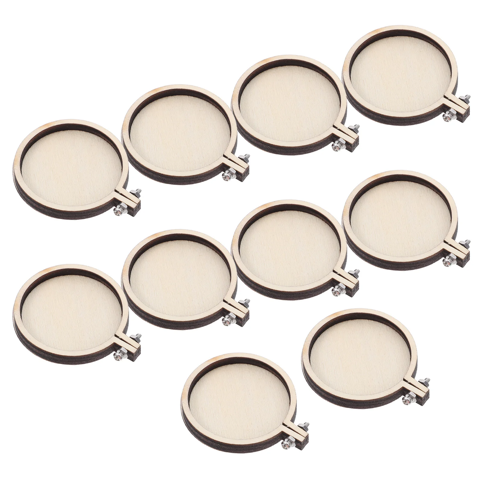 

10Pcs Mini Embroidery Hoops Small Round Wooden Frame Cross Stitch Ring DIY Pendant Crafts Tool Beige Round Embroidery Frame