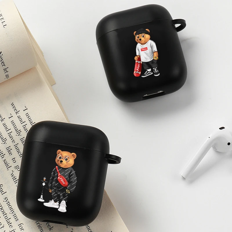 Moda bonito dos desenhos animados urso silicone caso para apple airpods 3 2 1 casos bluetooth fone de ouvido capa para airpods pro 3 preto capa saco