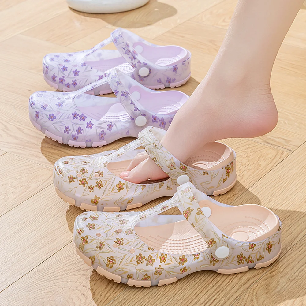 

New Women's Nurse Sandals, Summer Print Jelly Beach Non-Slip Thick Soles Round-Toe Slippers