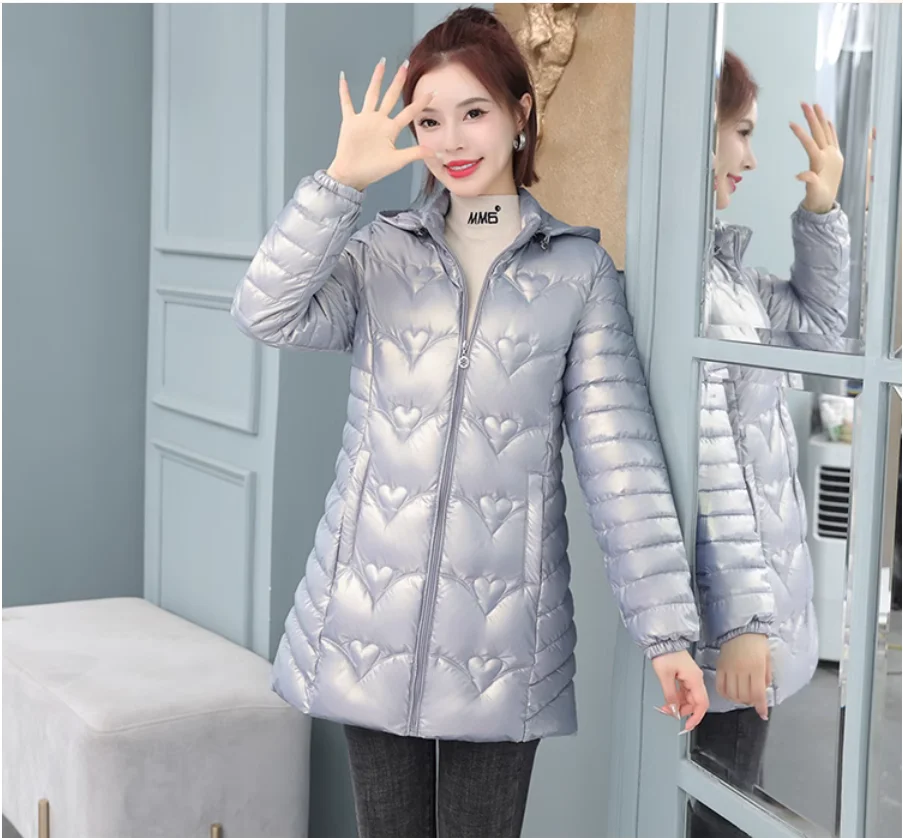 

Women's winter bright down cotton jacket with slim fit and medium length cotton jacket