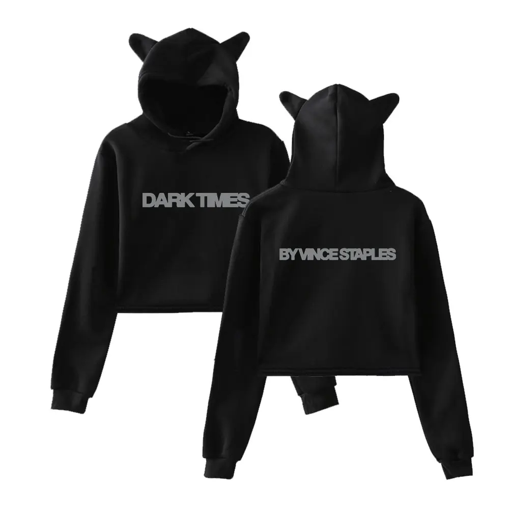 

Vince Staples Dark Times Cat Ear Hoodie Women Long Sleeve Sweatshirts Casual Streetwear Crop Tops