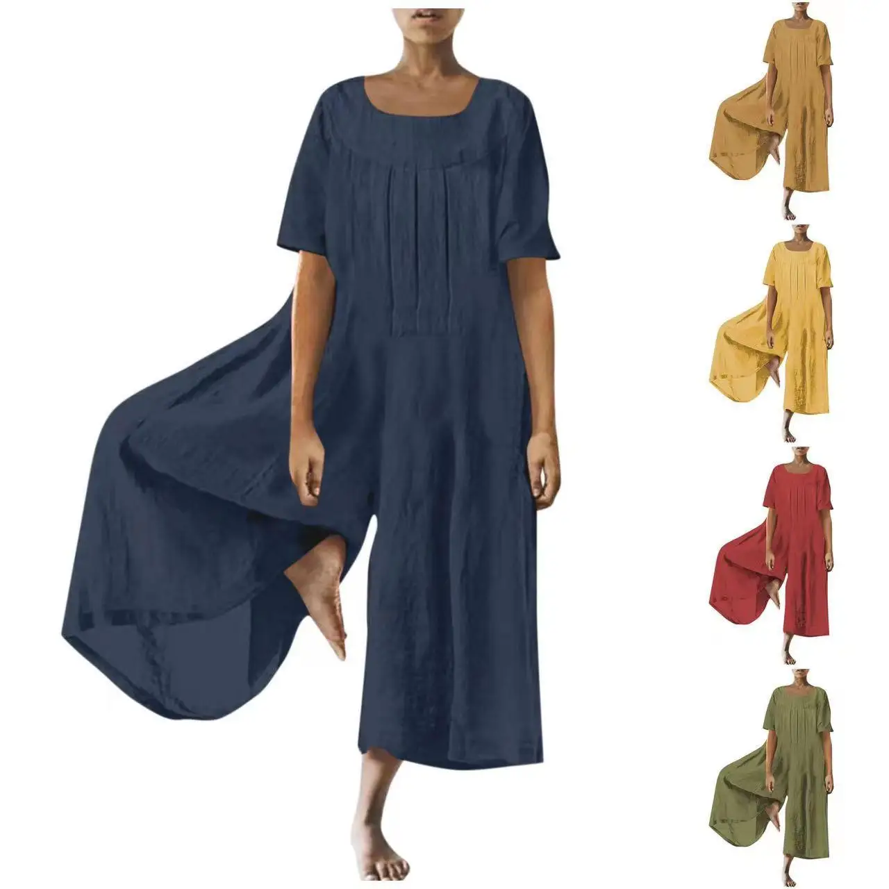 

Женский хлопково-льняной комбинезон с высокой талией, длинные брюки, лето 2023, женский костюм из кожаной ткани, Ele Faionable