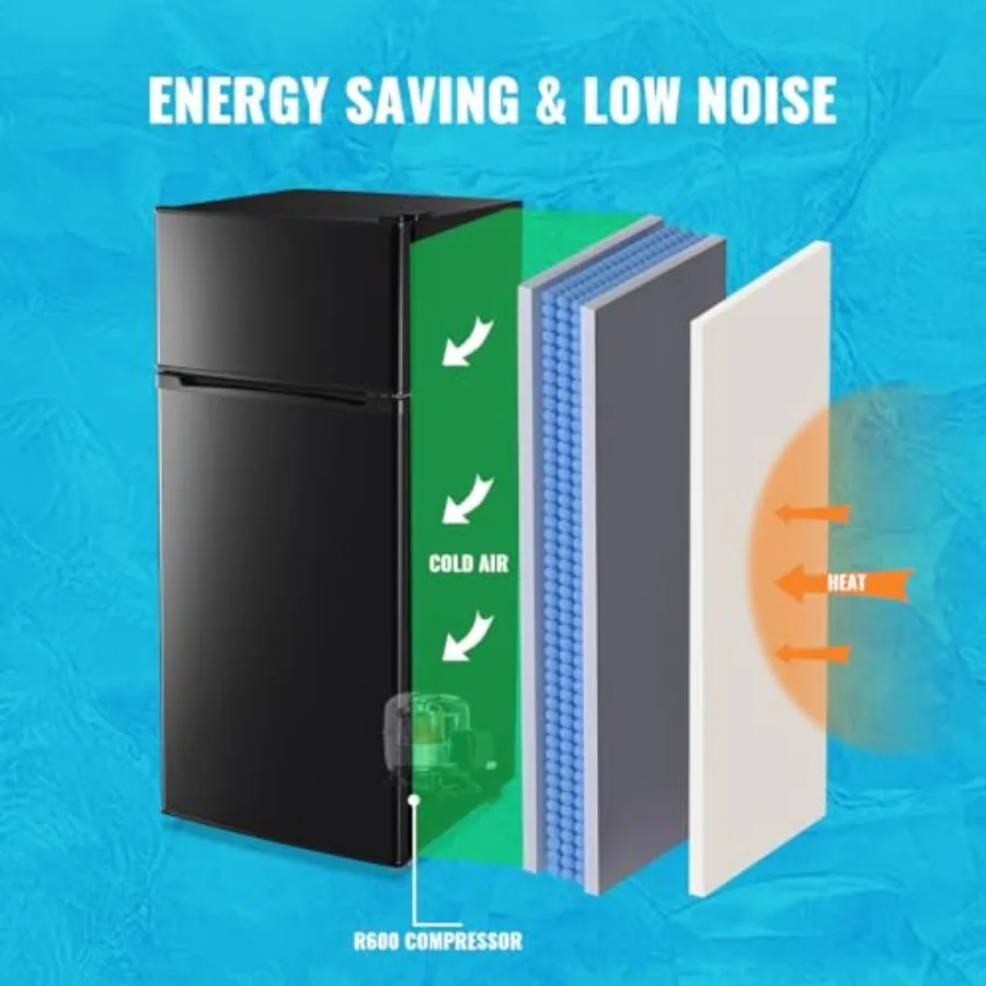 4.5 Cubic Feet Double Door Fridge with Top Freezer for Home Kitchen Storage Large Capacity Refrigerator with 7 Temperature Cont