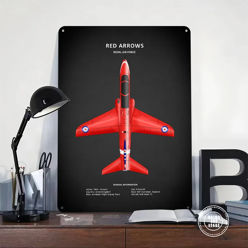 Red Arrows Aerobatic Team Printed Poster Customized Retro Wall Art Vintage Metal Tin Signs for Office Decor Decoration Gaming